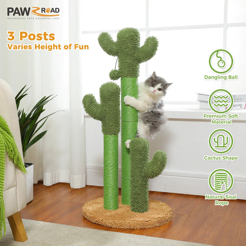 Cactus Cat Scratching Post with Sisal Poles & Interactive Toy
