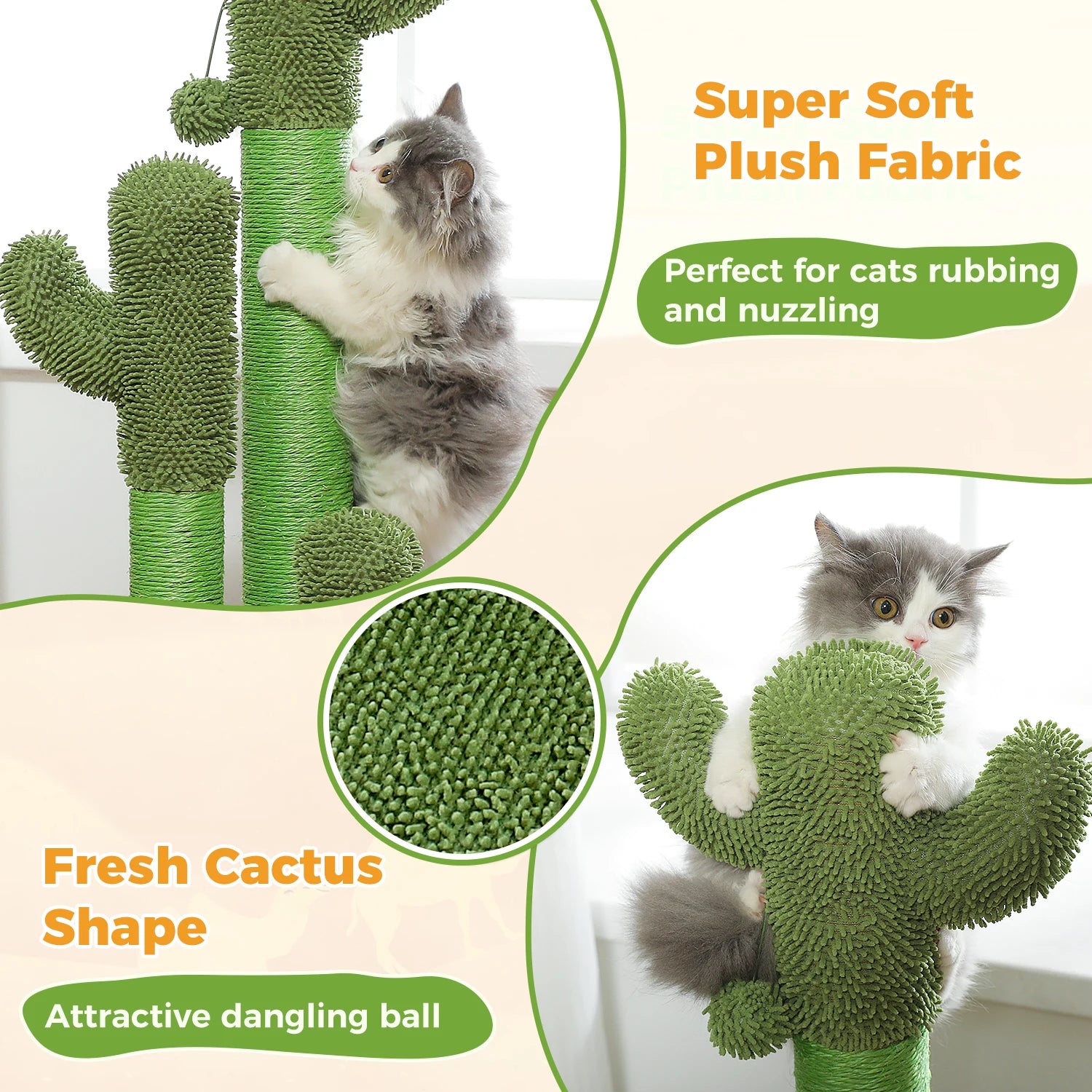 Cactus Cat Scratching Post with Sisal Poles & Interactive Toy