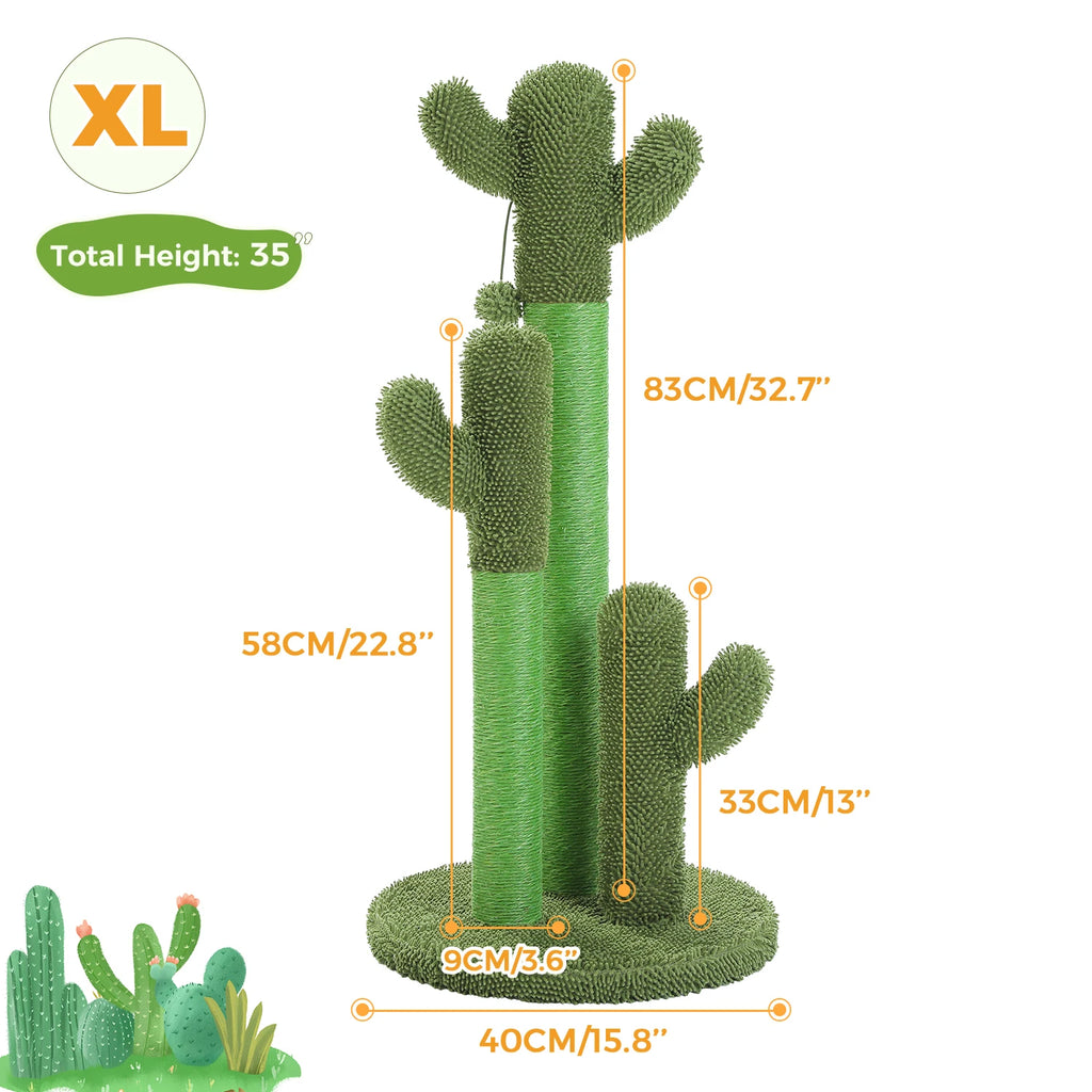 Cactus Cat Scratching Post with Sisal Poles & Interactive Toy