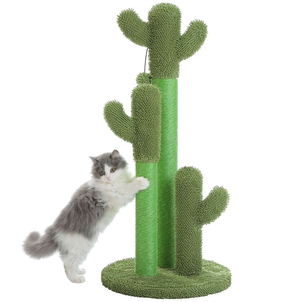 Cactus Cat Scratching Post with Sisal Poles & Interactive Toy