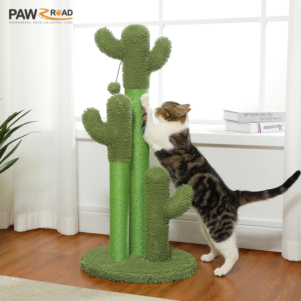 Cactus Cat Scratching Post with Sisal Poles & Interactive Toy